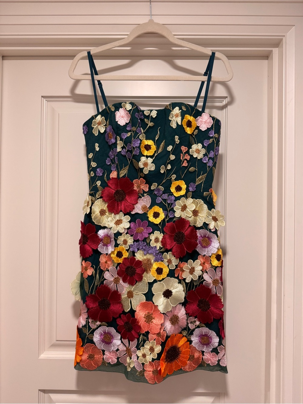 Helsi Hilma 3D Floral Embroidered Green Sleeveless Mini Dress